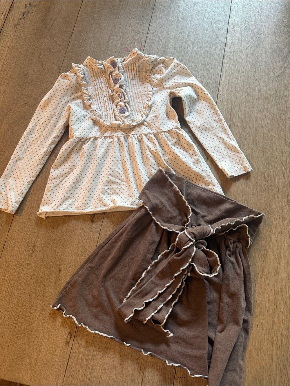 Matilda Jane Cream Dot Top with Brown Tie-Waist Skirt